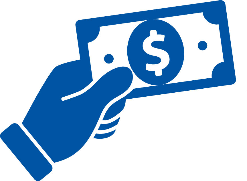 Icon of a hand holding a note with a dollar sign