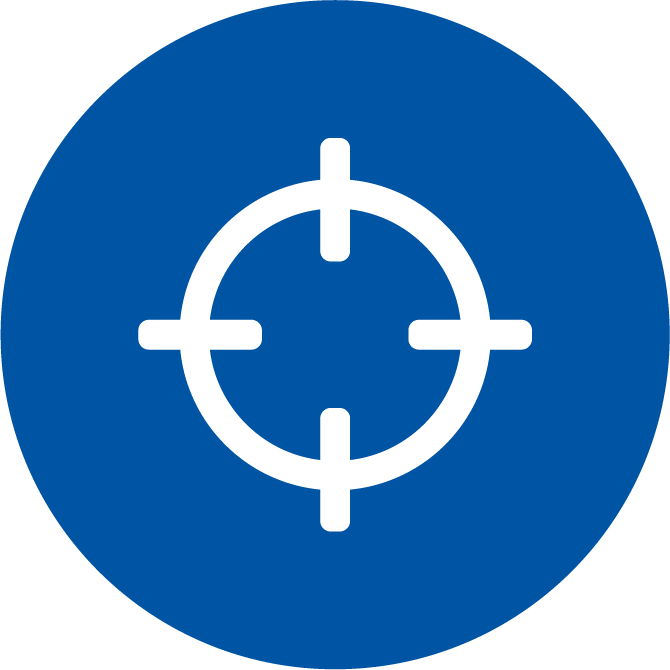 Icon of a cross hairs on a blue circle