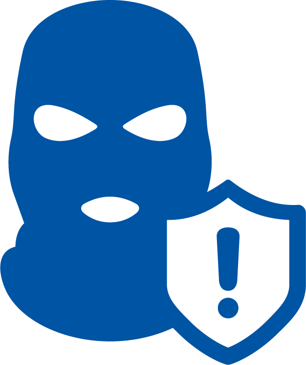 Icon of balaclava and a shield featuring an exclemation mark