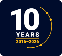 10 years logo, 2016 to 2026
