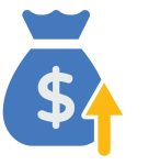 Icon of a bag of money with an arrow indicating an increase in the market value
