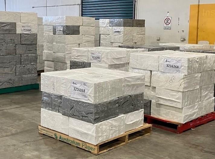 Pallets full of vape shipments seized by the Australian Border Force sit in a warehouse